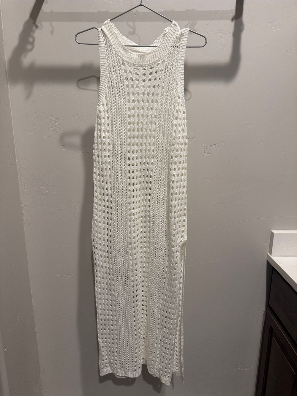 White Crocheted Sleeveless Maxi swim cover up dress